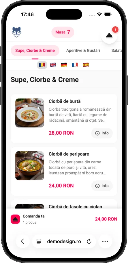 GoLoko — ecran comandă restaurant